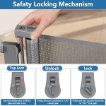 Malier Retractable Baby Gate, 36-60" No Drilling Pressure Mounted Mesh Baby Gate or Mesh Dog Gate for Indoor, Extra Wide Metal Frame Dog Gate Walk Through Safety Gray Baby Gate for Stairs, Doorways