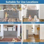 Malier Retractable Baby Gate, 36-60" No Drilling Pressure Mounted Mesh Baby Gate or Mesh Dog Gate for Indoor, Extra Wide Metal Frame Dog Gate Walk Through Safety Gray Baby Gate for Stairs, Doorways