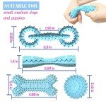 4 Pack Puppy Toys for 2-8 Months Pets Dog Chew Toy for Small Puppies Teething Toys for Cleaning Teeth Food Dispensing Soft Durable Rubber Bone Funny Ball Interactive Donut Treat Dumbbell (Blue)