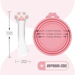 DORUI 3 Pcs Pet Food Can Lids & One Can Spoon | Cute Paw Shape Opener Spatula Cat Wet Food Spoon | Universal BPA Free Silicone Can Spoon & Covers for Dog Cat Cans(Pink)