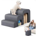 SereneCloud Dog Stairs for Small Dogs, 3-Step Dog Ramp for Bed, Pet Stairs for Small Medium Dogs and Pets with Storage for Bed Couch Sofa Climbing, Lightweight and Comfort, Grey