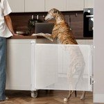 Donachi White Rotary Knob Dog Gate (33” Tall x 55” Wide) Retractable Baby Gate Mesh Pet Gate for Puppy Dogs Cat Gate for Doorway/Stairs/Indoor and Outdoor Toddler Child Safety Door