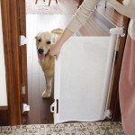 Donachi White Rotary Knob Dog Gate (33” Tall x 55” Wide) Retractable Baby Gate Mesh Pet Gate for Puppy Dogs Cat Gate for Doorway/Stairs/Indoor and Outdoor Toddler Child Safety Door