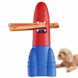 Bully Stick Holder for Dogs - Durable Safety Chew Holder for Bone Chew and Treat Holder Cute Rocket Shap Bully Stick Holder for Small Medium and Large Dogs, Safe for Dog Enjoy Chewing Time