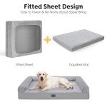 Veehoo Washable XXL Dog Bed for Extra Large Sized Dogs-2 in 1 Dog Couch Bed with Removable Bolster Fitted Sheet Cover, Big Orthopedic Dog Sofa Bed Pet Bed with Non-Slip Bottom&Egg Crate Foam 53" x 41"