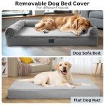 Veehoo Washable XXL Dog Bed for Extra Large Sized Dogs-2 in 1 Dog Couch Bed with Removable Bolster Fitted Sheet Cover, Big Orthopedic Dog Sofa Bed Pet Bed with Non-Slip Bottom&Egg Crate Foam 53" x 41"