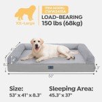 Veehoo Washable XXL Dog Bed for Extra Large Sized Dogs-2 in 1 Dog Couch Bed with Removable Bolster Fitted Sheet Cover, Big Orthopedic Dog Sofa Bed Pet Bed with Non-Slip Bottom&Egg Crate Foam 53" x 41"