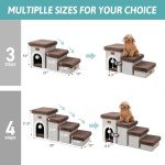 COZY KISS Dog Stairs for Small Dogs with Storage and Condo, 14" H Foldable Pet Stairs for Small Medium or Puppy Dogs and Older Cats, Dog Steps for Bed or Couch, 13x27x14 inch, 3 Tiers, Brown