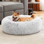 Sweetcrispy Calming Donut Dog & Cat Bed, Machine Washable Cuddle Warming Cozy Fluffy Faux Fur Plush Round Dog Bed, Anti-Anxiety Waterproof Anti-Slip Pet Bed for Small Medium Dogs and Cats,20 inches