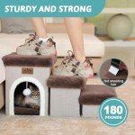 COZY KISS Dog Stairs for Small Dogs with Storage and Condo, 14" H Foldable Pet Stairs for Small Medium or Puppy Dogs and Older Cats, Dog Steps for Bed or Couch, 13x27x14 inch, 3 Tiers, Brown