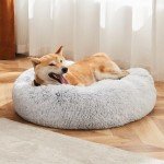 Sweetcrispy Calming Donut Dog & Cat Bed, Machine Washable Cuddle Warming Cozy Fluffy Faux Fur Plush Round Dog Bed, Anti-Anxiety Waterproof Anti-Slip Pet Bed for Small Medium Dogs and Cats,20 inches