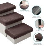 COZY KISS Dog Stairs for Small Dogs with Storage and Condo, 14" H Foldable Pet Stairs for Small Medium or Puppy Dogs and Older Cats, Dog Steps for Bed or Couch, 13x27x14 inch, 3 Tiers, Brown