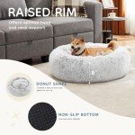 Sweetcrispy Calming Donut Dog & Cat Bed, Machine Washable Cuddle Warming Cozy Fluffy Faux Fur Plush Round Dog Bed, Anti-Anxiety Waterproof Anti-Slip Pet Bed for Small Medium Dogs and Cats,20 inches