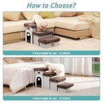 COZY KISS Dog Stairs for Small Dogs with Storage and Condo, 14" H Foldable Pet Stairs for Small Medium or Puppy Dogs and Older Cats, Dog Steps for Bed or Couch, 13x27x14 inch, 3 Tiers, Brown