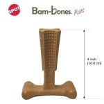 SPOT Bam-Bones Plus T Bone - Bamboo Fiber & Nylon, Durable Long Lasting Dog Chew for Aggressive Chewers – Great Toy for Adult Dogs & Teething Puppies Under 30lbs, Non-Splintering, 4in, Beef Flavor