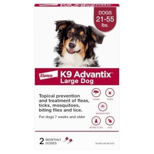K9 Advantix Flea, Tick & Mosquito Prevention for Dogs 21-55 lbs. | Flea Drops for Large Dogs | Apply Monthly | 2 Treatments
