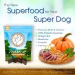 HappyTails Journey Up, Pumpkin Power Up Jerky Treats for Dogs with Beef, Pumpkin & Carrots-Made in USA-Prebiotics for Gut & Immune Health, Omega 3 & 6 for Skin & Coat, Small-Large Dogs, 6 oz.