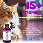 Cat Multivitamin,15 in 1 Cat Multivitamin Liquid Drops Supplements, Cat Vitamins for Heart Health, Bones, Joint, Skin & Coat, Bladder, Immune System Support 60ml
