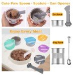 Comtim 5 PCS Pet Food Can Lids & Spoons Set - Silicone Dog Cat Food Can Covers Lids Top/Multi-Function Cat Food Spoon Spatula Can Opener for Wet Food/Long Handle Spoon Easy to Scoop Food