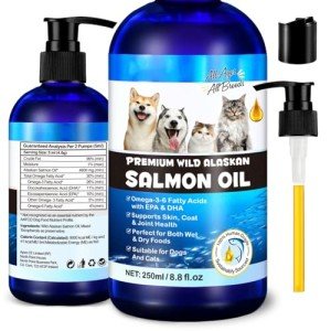 Alaskan Salmon Oil for Dogs, Omega 3 Fish Oil with Natural EPA+DHA Fatty Acids for Skin, Joints, Coat Health, Dog Skin and Coat Fish Oil Liquid Supplement, All Ages All Breeds 8.8fl.oz.