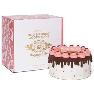 Thoughtfully Pets, Girl Dog Birthday Cookie Cake, Ginger Flavored Happy Cake for Dogs is a Pink 6 Inch Round Solid Biscuit Decorated as with Frosting and Sprinkles