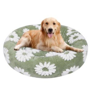 Calming Dog Bed, Dog Beds Fits up to 40 lbs Pets, Fluffy Donut Dog & Cat Bed Washable, Round Anti Anxiety Dog Bed, Small Dog Bed with Non-Slip Bottom (White, 28" x 28")