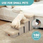 COZY KISS Dog Stair for Small Dogs with Storage, 17.7" H Foldable Pet Step with Soft Cover, Older Cat Ramp for Couch Sofa Bed, Lightweight, Comfort, 33x13x17.7 inch, 4 Tiers, Beige