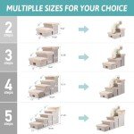 COZY KISS Dog Stair for Small Dogs with Storage, 17.7" H Foldable Pet Step with Soft Cover, Older Cat Ramp for Couch Sofa Bed, Lightweight, Comfort, 33x13x17.7 inch, 4 Tiers, Beige