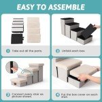 COZY KISS Dog Stair for Small Dogs with Storage, 17.7" H Foldable Pet Step with Soft Cover, Older Cat Ramp for Couch Sofa Bed, Lightweight, Comfort, 33x13x17.7 inch, 4 Tiers, Beige