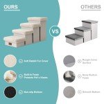 COZY KISS Dog Stair for Small Dogs with Storage, 17.7" H Foldable Pet Step with Soft Cover, Older Cat Ramp for Couch Sofa Bed, Lightweight, Comfort, 33x13x17.7 inch, 4 Tiers, Beige