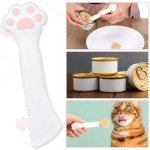 Apausvcm Cat Food Spoon, Cute Cat Paw Shape Spoons for Wet Food Silicone Pet Food Can Opener Pet Dog Food Spatula with Spoon Mixing Spoons for Dog Cat Canned Food (White)