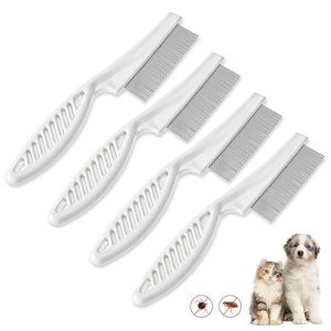 4pcs White Tick Comb for Dogs,Dog Flea Comb Cat Flea Comb Flea Comb for Kittens,Fine Tooth Tear Stain Remover,Large and Small Grooming Comb for Pets, Fine Tooth Tear Stain Remover