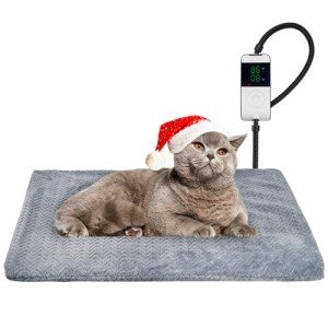 PatiencET Heated Cat Bed, 18'' x 28'' Temperature Adjustable Cat Dog Heating Pad with Timer Indoor, Pet Heating Pad for Cats Dogs, Cat Warming Pad Bed with Metals Chew Resistant Cord