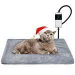 PatiencET Heated Cat Bed, 18'' x 28'' Temperature Adjustable Cat Dog Heating Pad with Timer Indoor, Pet Heating Pad for Cats Dogs, Cat Warming Pad Bed with Metals Chew Resistant Cord