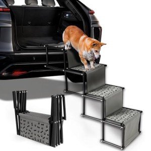 Sepnine Dog Car Stair for Car, Foldable Dog Ramp for Large Dogs, Pet Steps Foldable Dog Steps for Cars and SUV, High Beds, Trucks, Supports Up to 175 lbs