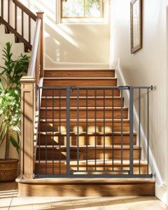 Mom's Choice Award-InnoTruth Dog Gate for Stairs, 28.9-42.1" Wide Baby Gate Indoor for Doorways, 30" Tall Pet Gate for Dogs Easy Walk Thru One Hand Opeing Dual Lock, Pressure Mount Easy Install, Black