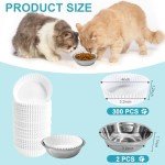 letesult 300PCS Disposable Cat Food Bowls & 2PCS Stainless Steel Cat Bowls - Pets Disposable Feeding Bowls Small Paper Cat Plates for Wet Food Disposable Bowls for Cat Dog Feeding Station
