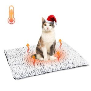 Nobleza Self Heating Cat Bed, Super Soft Thermal Dog Crate Bed Mat for Sleeping, Washable Anti-Slip Self Warming Pet Kennel Pad for Small Medium Cats Dogs Indoor Outdoor (White&Grey, M)