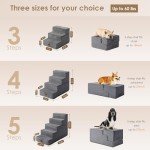 EHEYCIGA Dog Stairs Ramp for Small Dogs 13.5" H, 3-Step Dog Steps for Couch Sofa and Chair, Pet Steps for Small Dogs and Cats, Non-Slip Balanced Dog Indoor Ramp, Grey