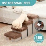 COZY KISS Dog Stair for Small Dogs with Storage, Foldable Pet Stairs for Medium or Puppy Dogs and Older Cats, Dog Steps for Bed or Couch, Dog Ramp with Soft Cover, 33x13x17.7 inch, 4 Tiers, Brown