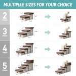 COZY KISS Dog Stair for Small Dogs with Storage, Foldable Pet Stairs for Medium or Puppy Dogs and Older Cats, Dog Steps for Bed or Couch, Dog Ramp with Soft Cover, 33x13x17.7 inch, 4 Tiers, Brown