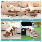 COZY KISS Dog Stair for Small Dogs with Storage, Foldable Pet Stairs for Medium or Puppy Dogs and Older Cats, Dog Steps for Bed or Couch, Dog Ramp with Soft Cover, 33x13x17.7 inch, 4 Tiers, Brown