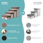 COZY KISS Dog Stair for Small Dogs with Storage, Foldable Pet Stairs for Medium or Puppy Dogs and Older Cats, Dog Steps for Bed or Couch, Dog Ramp with Soft Cover, 33x13x17.7 inch, 4 Tiers, Brown