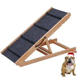 Wooden Dog Ramp Car Stairs Foldable Pet Stairs,5 Levels Height Pet Steps for Dogs and Cats,Non-Slip Balanced Dog Indoor Outdoor Ramp,Wood Color