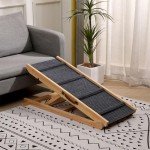 Wooden Dog Ramp Car Stairs Foldable Pet Stairs,5 Levels Height Pet Steps for Dogs and Cats,Non-Slip Balanced Dog Indoor Outdoor Ramp,Wood Color