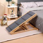 Wooden Dog Ramp Car Stairs Foldable Pet Stairs,5 Levels Height Pet Steps for Dogs and Cats,Non-Slip Balanced Dog Indoor Outdoor Ramp,Wood Color