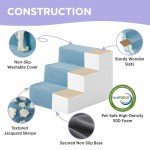 Lesure Dog Stairs for Small Dogs 13.5" H 3-Step Foam Pet Steps Foldable for Bed Couch and Sofa Chairs Jacquard Shaggy Plush for Cats with Supporting Board and Non-Slip Bottom, Light Blue