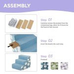 Lesure Dog Stairs for Small Dogs 13.5" H 3-Step Foam Pet Steps Foldable for Bed Couch and Sofa Chairs Jacquard Shaggy Plush for Cats with Supporting Board and Non-Slip Bottom, Light Blue