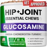 Glucosamine for Dogs - Joints Health Treats w/Omega Fish Oil - Natural Joint Pain Relief - Canine Hip and Joint Supplement w/Chondroitin + MSM + Turmeric + Calcium - 120 Beef Chews