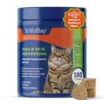 YoYoBay Flea and Tick Prevention for Cats Chewable - 180 Soft Chews, Salmon & Blueberry Flavor - Cats Flea and Tick Treatment Chewable, Natural Defense - Cats Immune Support Supplement